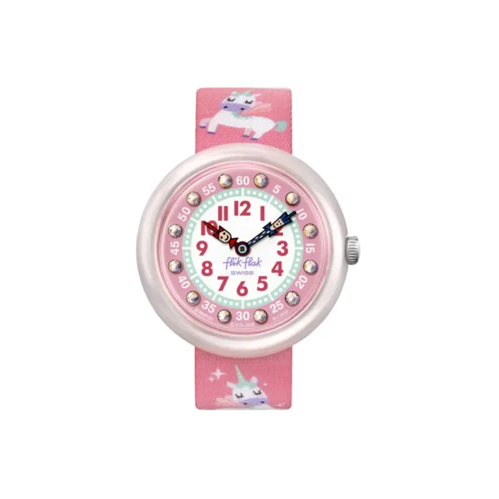 Swatch Quartz Механизм Детские Часы 30,5 мм Розовый Циферблат Часы Пластиковый Корпус Часы Тканевый Ремешок