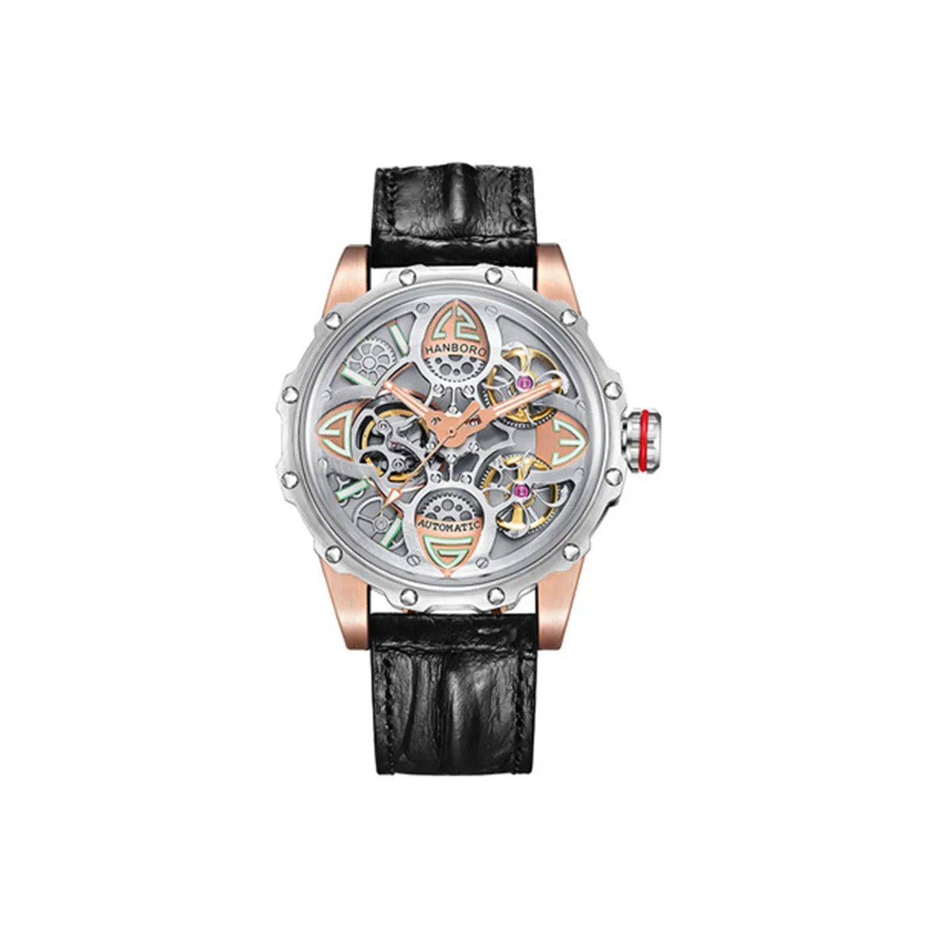 HANBORO Автоматический Механический Механизм Мужские Часы 46мм*24мм*20мм Золото