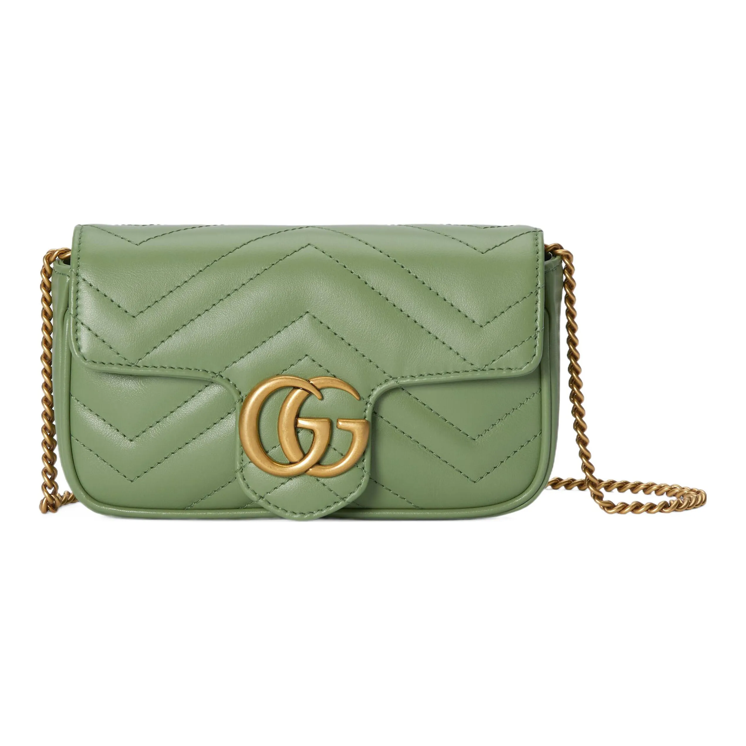 GUCCI GG Marmont Leather Shoulder Bag, Crossbody Bag Extra Mini Women's Green