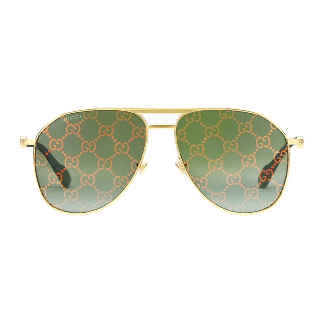 GUCCI Aviator Frame Sunglasses Shiny Yellow Gold Toned Metal Frame With Top Bar