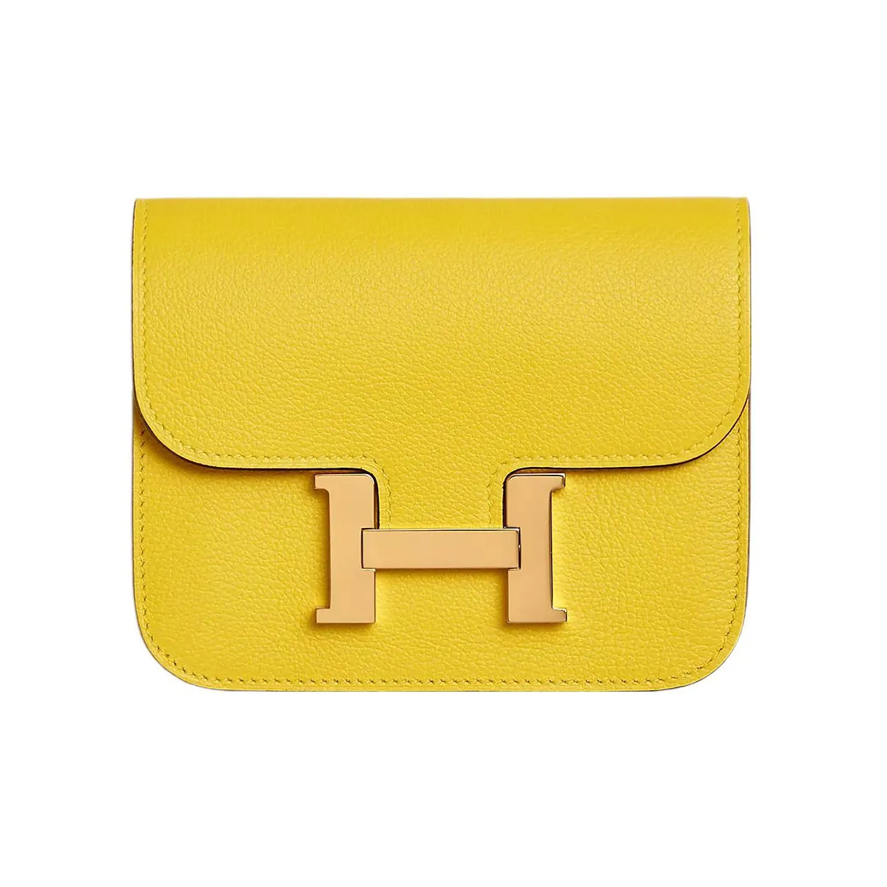 HERMES Constance Slim Evercolor Calfskin Wallets Card Holders Fanny Pack Women
s Jaune De Naple Naples Yellow
