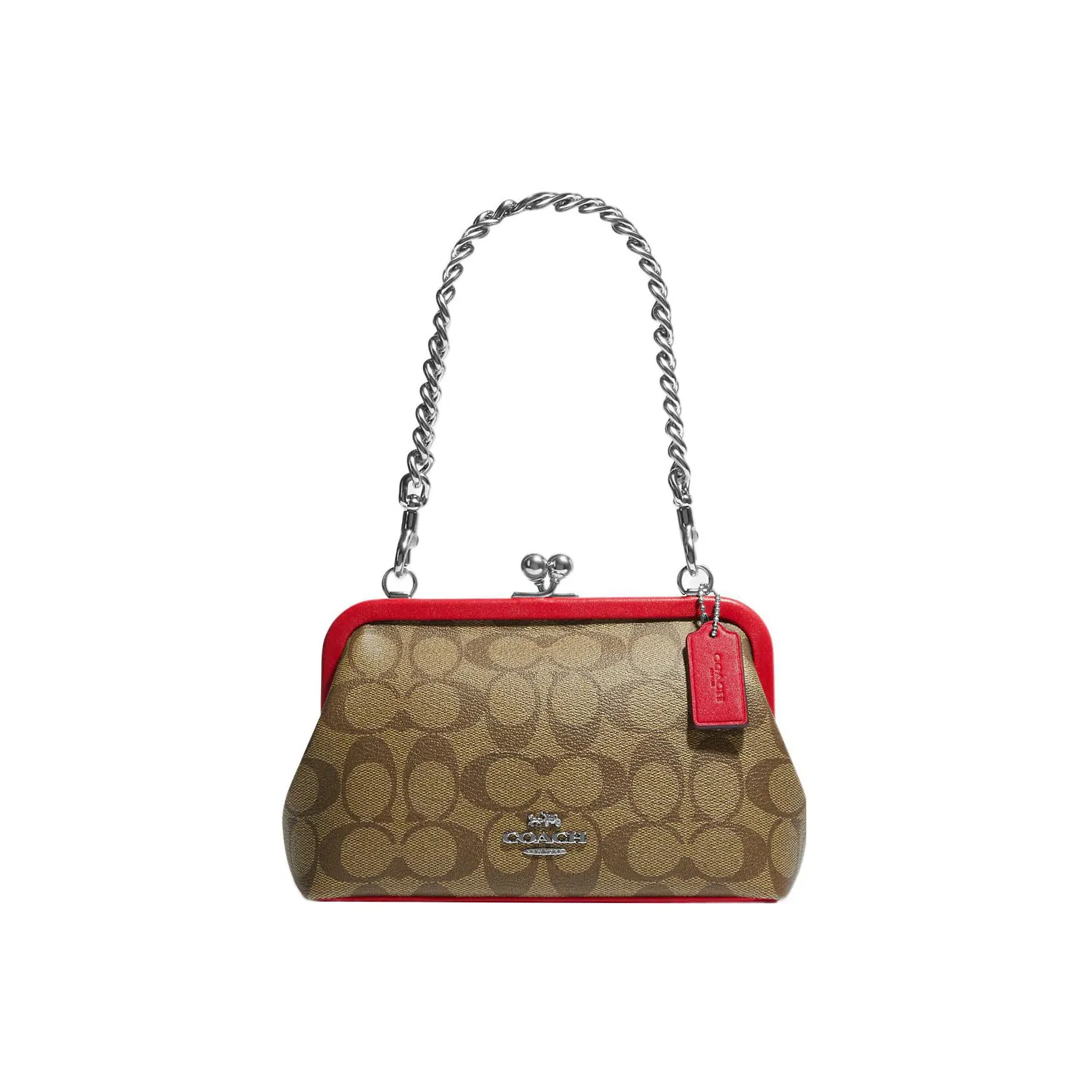 COACH Kisslock Canvas With Leather Kisslock Bag, Shoulder Bag, Handbag Women's