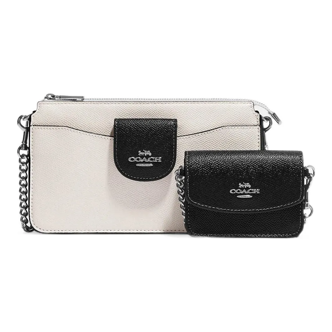 COACH Cross Grain Leather Combo Bag, Shoulder Bag, Crossbody Bag Trumpets Women's White