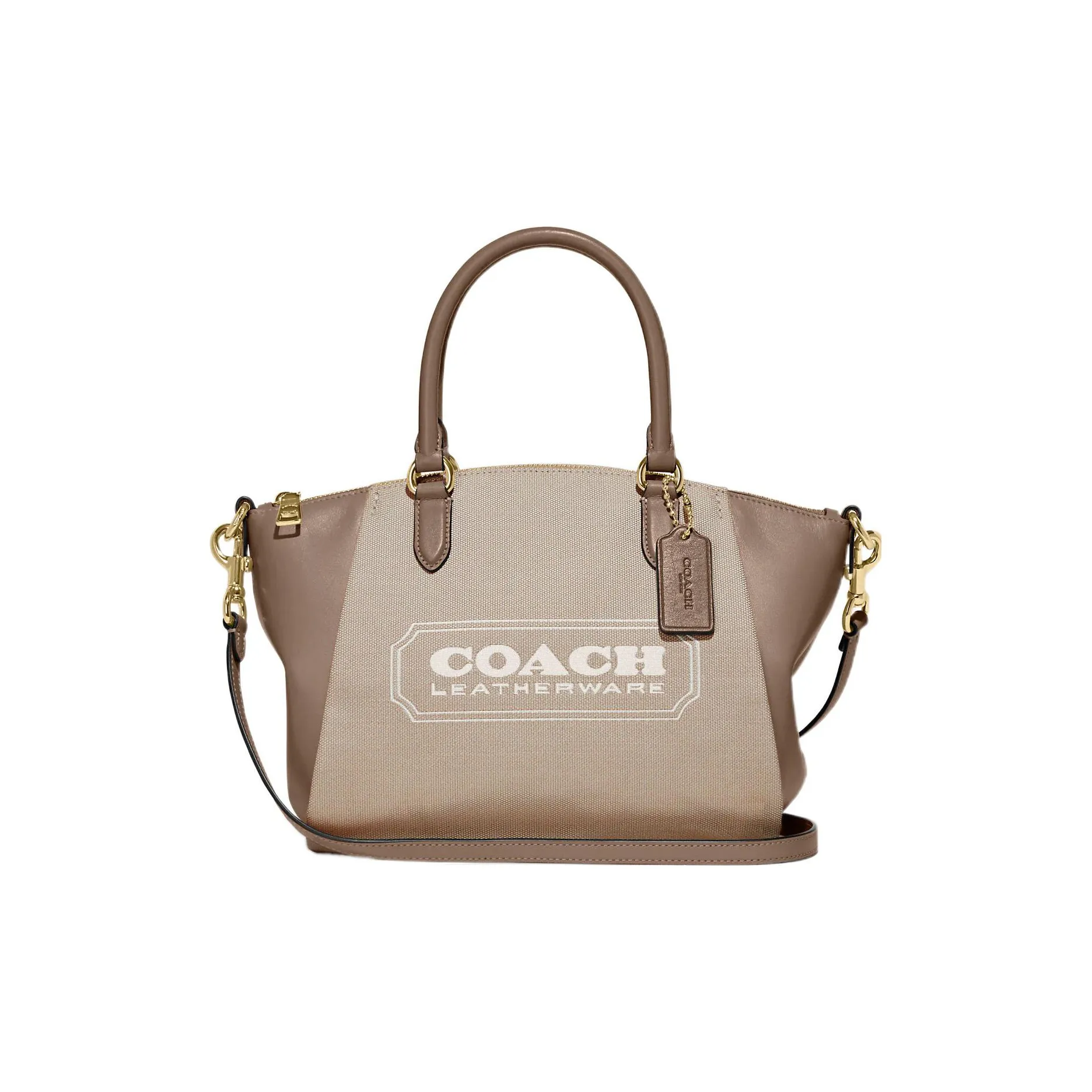 COACH Elise Fabric With Calfskin Handbag Shoulder Bag Crossbody Bag Briefcases Medium Size Women's Khaki