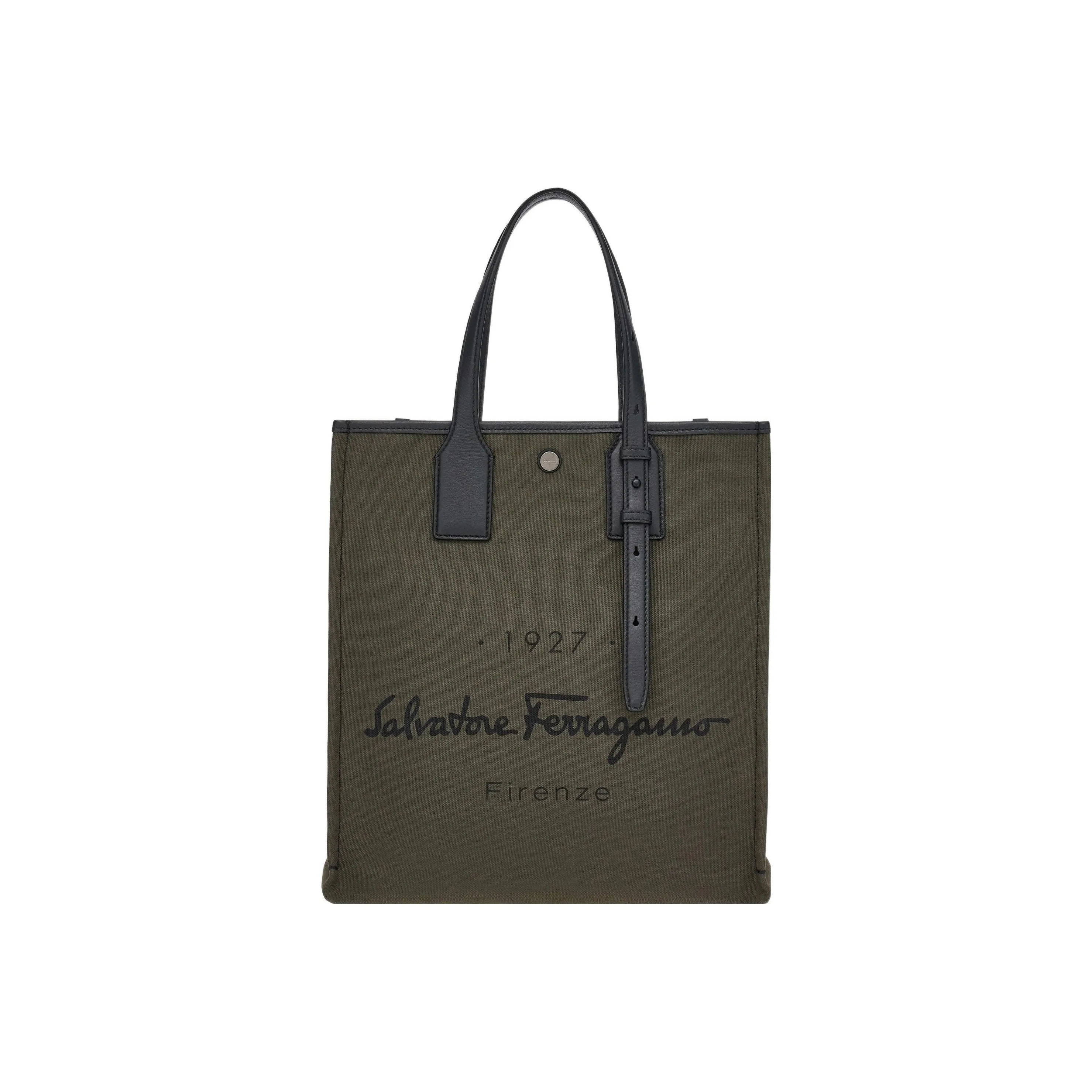 FERRAGAMO Canvas With Deerskin Tote Bag, Shopping Bag, Canvas Bag, One Shoulder Handbag Men's Green