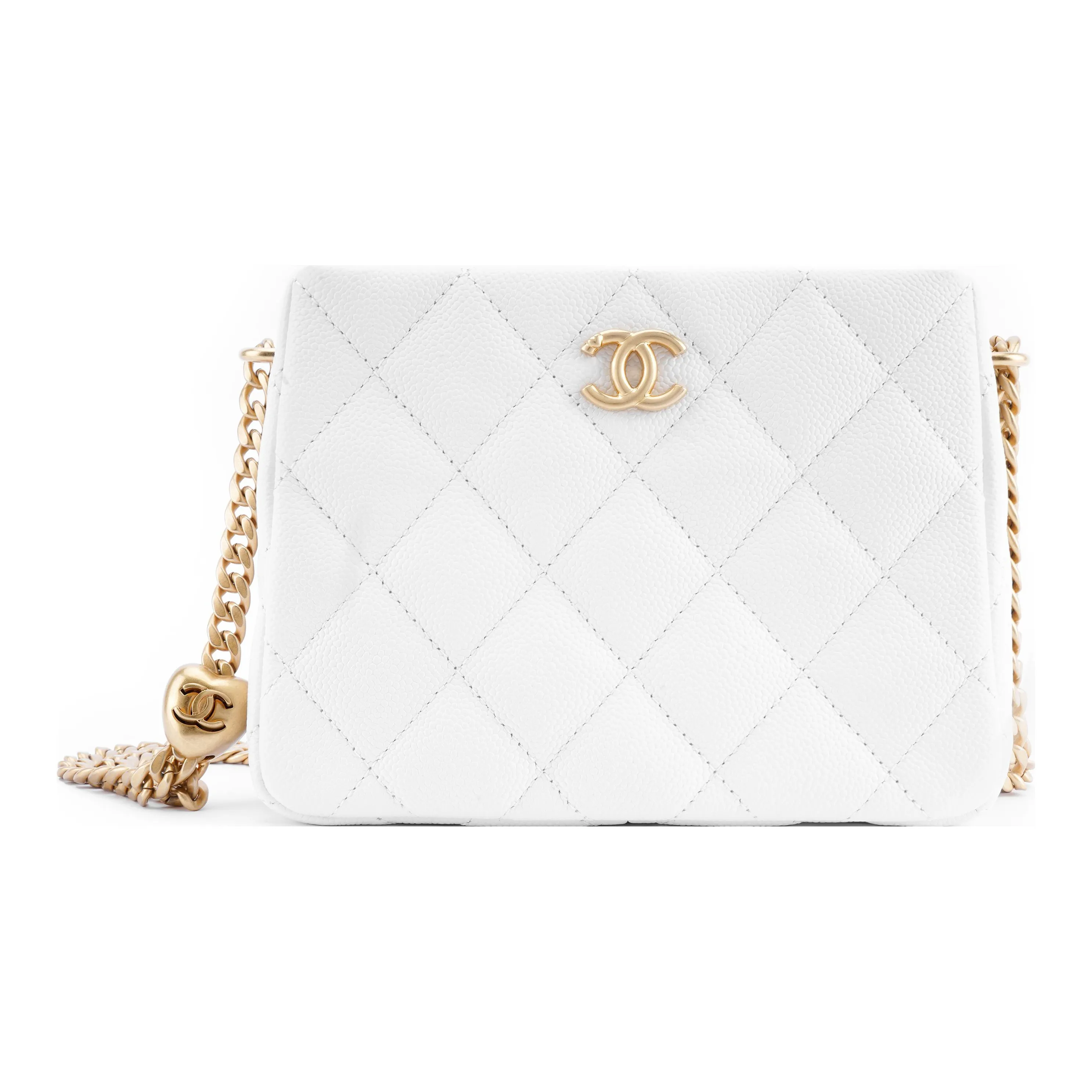 CHANEL 23P SS Cow Leather Grain Embossed Hobo Bag, Small Square Bag, Shoulder Bag, Crossbody Bag Trumpets Unisex White