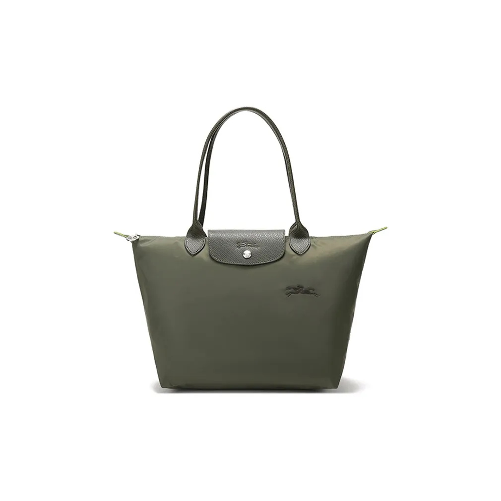 LONGCHAMP Le Pliage Green Eco Friendly Canvas Dumpling Bag, One Shoulder Handbag Medium Size Women's Forest Green