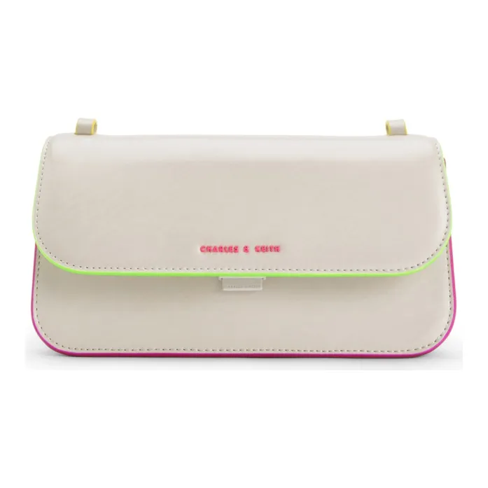 CHARLES&KEITH Fabric Small CK Bag Shoulder Bag Crossbody Bag Small Size Women's Chalk White/Tan Tea Brown/Black