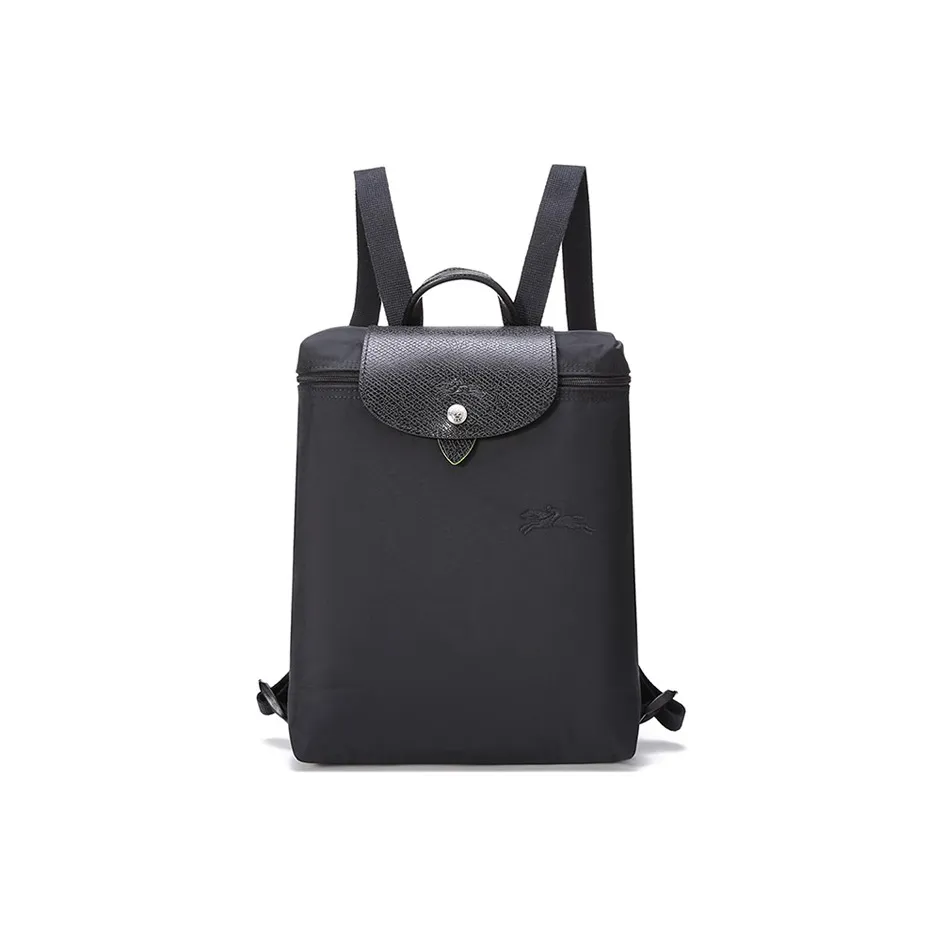 LONGCHAMP Le Pliage Green Recycled Canvas With Leather Trim Backpack Regular Women's Black