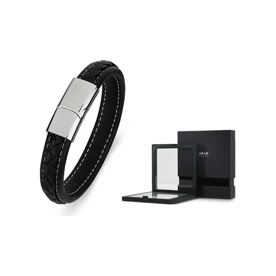 AKAK Браслеты из титановой стали, черный, тканый, кожа, браслет, мужской