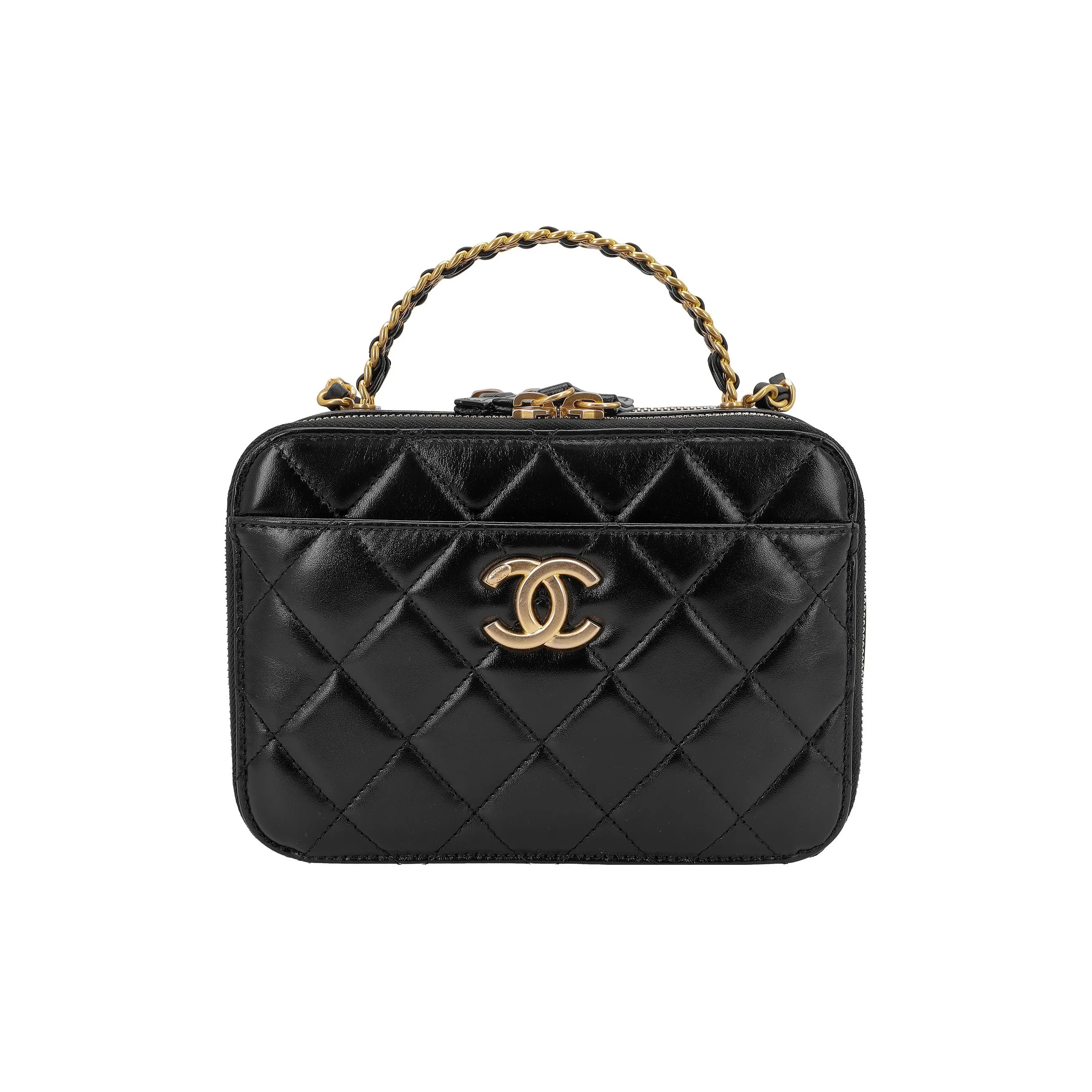 CHANEL Shiny Cow Leather Box Bag, Shoulder Bag, Crossbody Bag, Handbag, Makeup Bag Tubas Women's Black