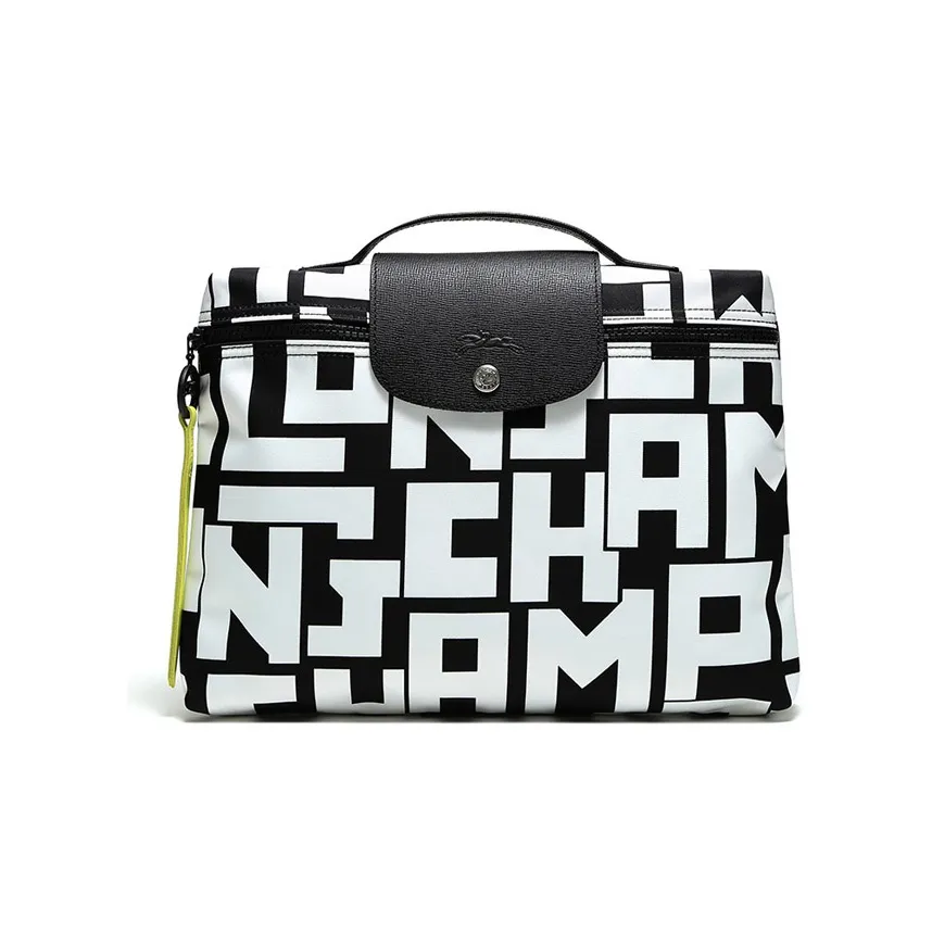 LONGCHAMP Le Pliage Fabric Makeup Bag, Toiletry Bag Women's Black White