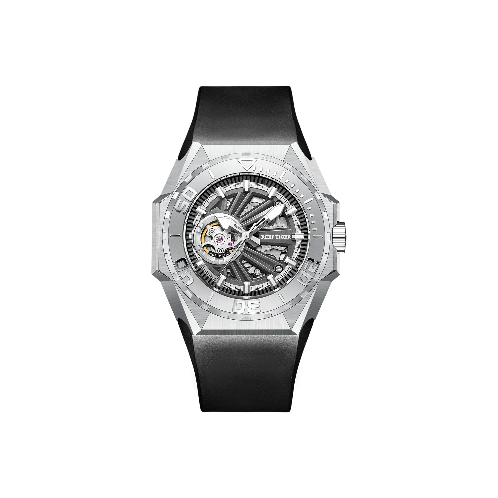 REEF TIGER Black Shark Collection Automatic Mechanical Movement Watch Men's Watches Cut-Out Dial RGA6903-JBH