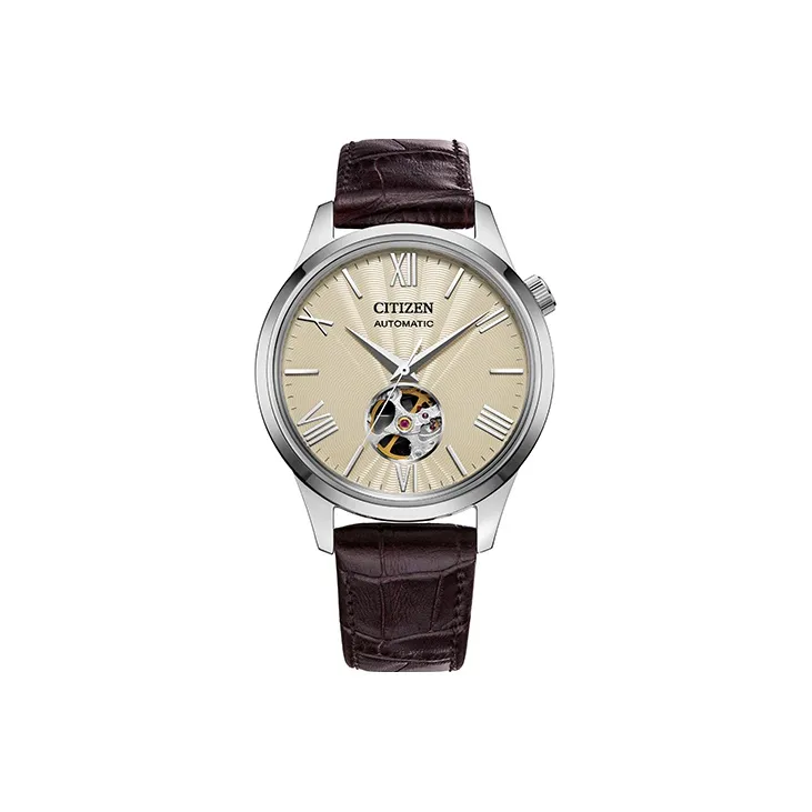CITIZEN Mechanical Movement Cow Leather Strap Watch Unisex Coffee Watch Dial