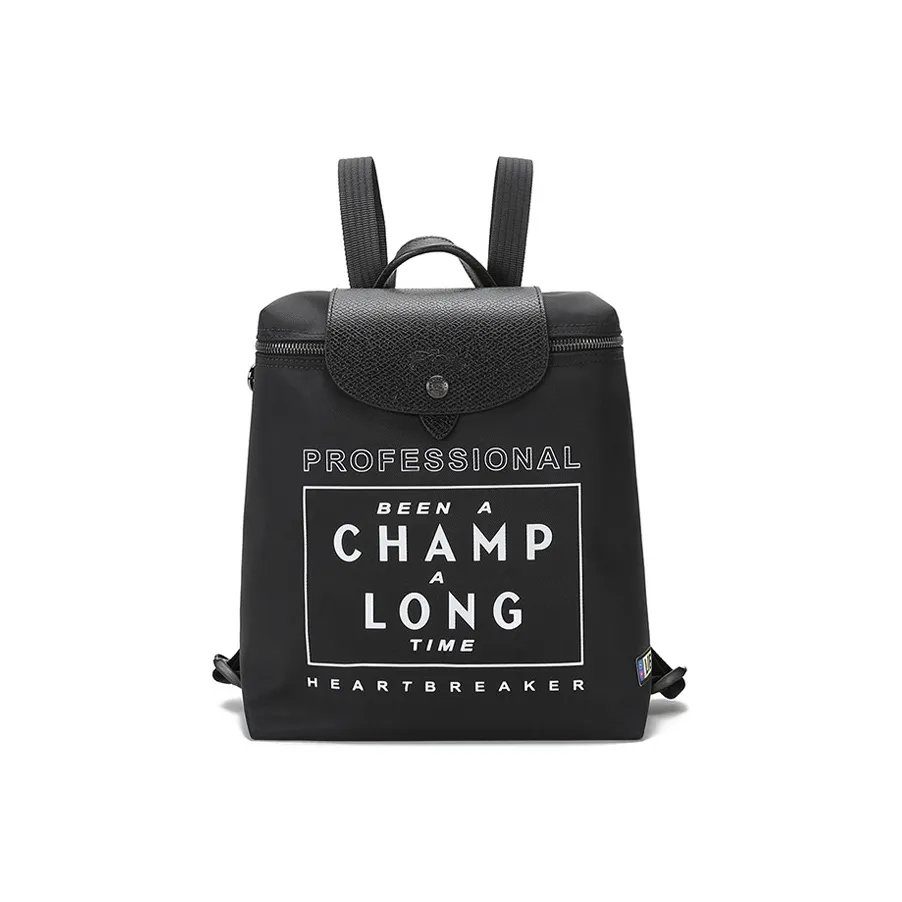 LONGCHAMP Le Pliage Cow Leather Backpack Medium Size Women's Black