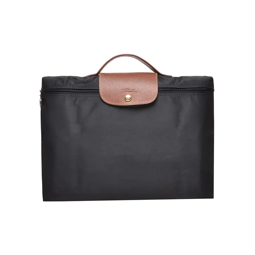 LONGCHAMP Le Pliage Canvas With Leather Trim Briefcase Handbag Clutch Trumpets Women's Black