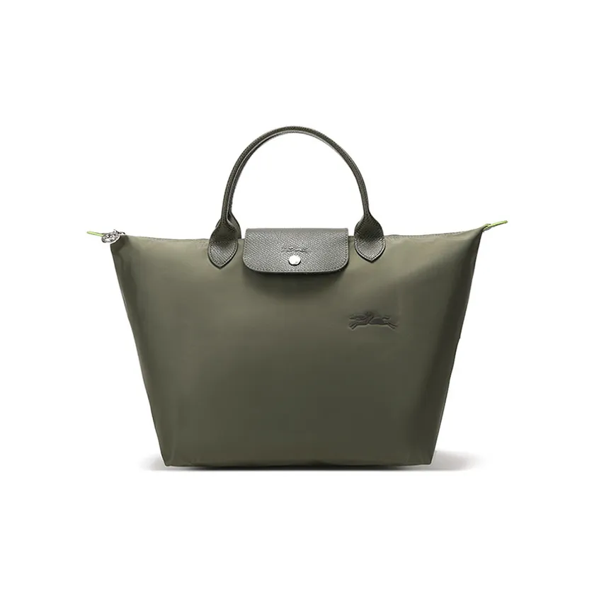 LONGCHAMP Le Pliage Green Canvas Bag, Dumpling Bag, Tote Bag, Handbag Medium Size Women's Forest