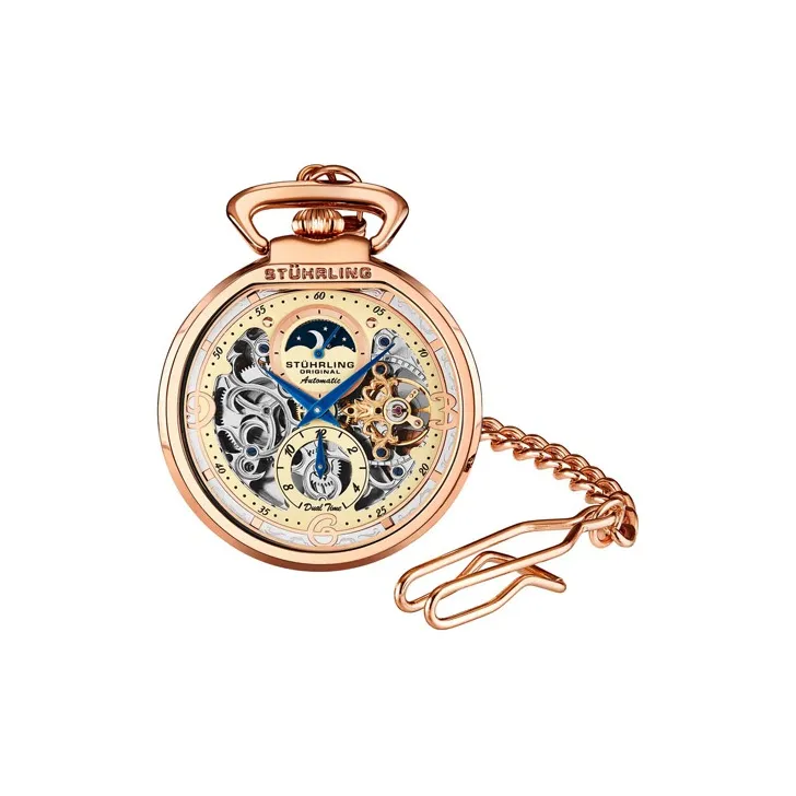 STUHRLING Автоматический Механический Механизм Унисекс Monaco Collection Карманные Часы 48mm*13mm*48mm Розовое Золото