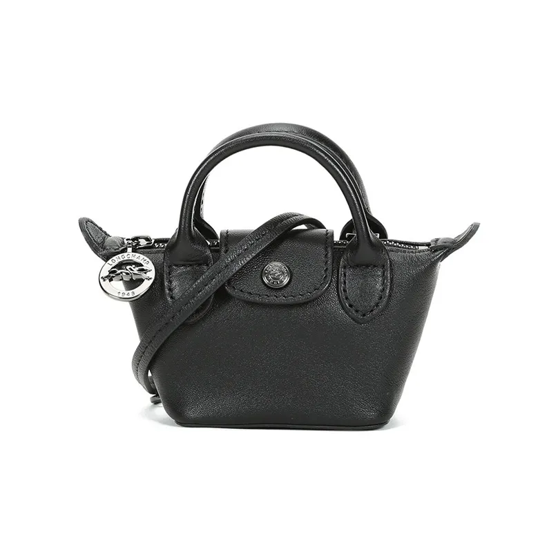 LONGCHAMP Le Pliage Cuir Овчина Пельмени Сумка Сумка через плечо Сумка на плечо Мини Женская Черная