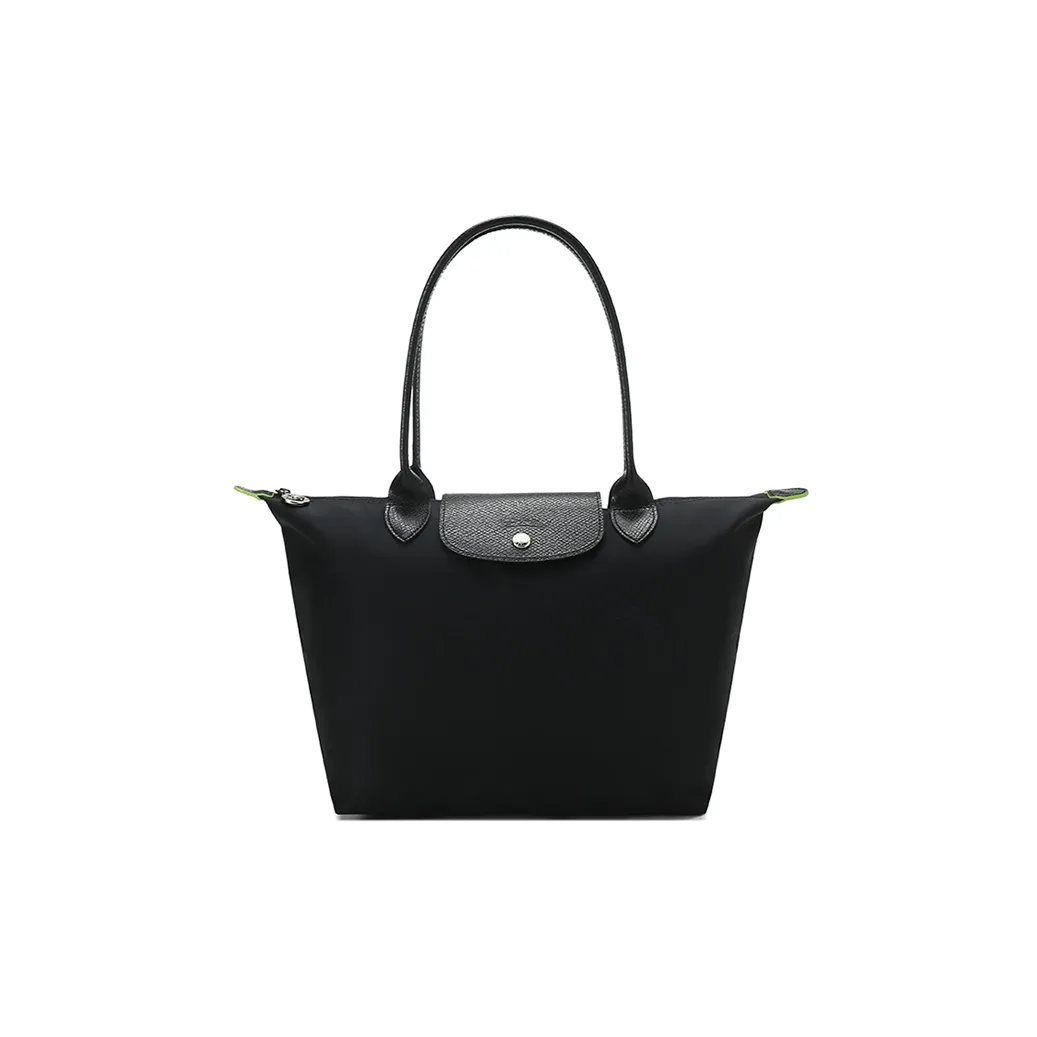 LONGCHAMP Le Pliage Green Eco Friendly Canvas With Leather Trim Dumpling Bag Handbag, Shoulder Bag Unisex Black
