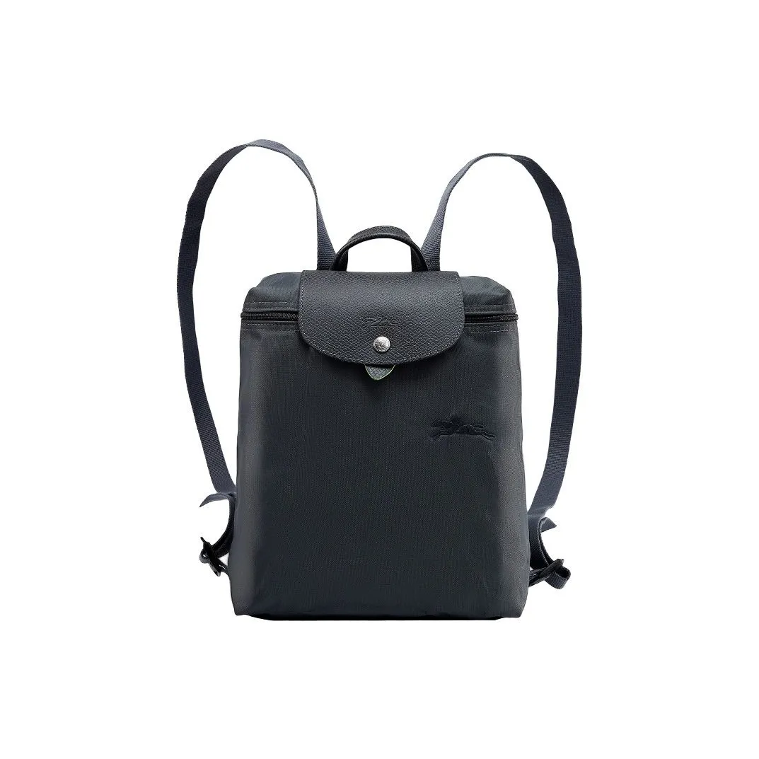 LONGCHAMP Le Pliage Green jacquard Canvas With Leather Backpack Regular Women's Graphite Gray