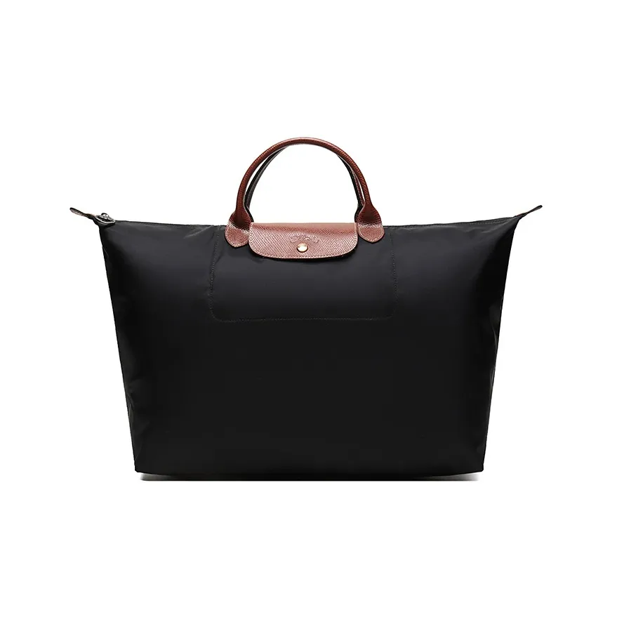 LONGCHAMP Le Pliage Recycled Polyamide Canvas With Cow Leather Canvas Bag, Travel Bag, Handbag Tubas Women's Black