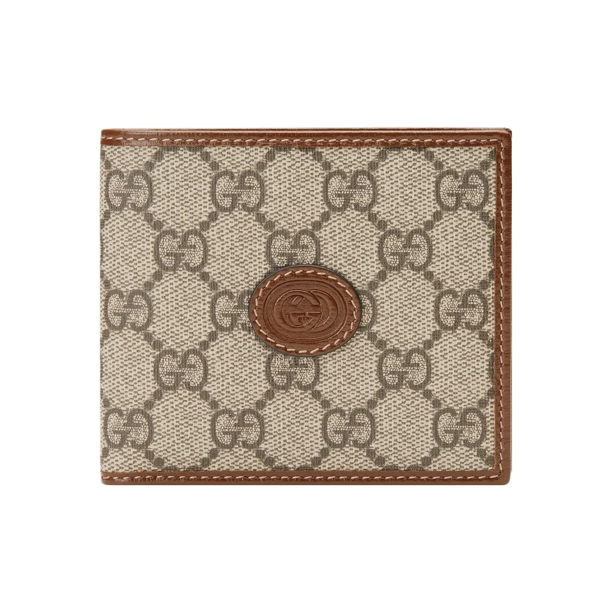 GUCCI Canvas With Leather Trim Card Holder, Wallet, Coin Purse Regular Men's Ebony/Brown