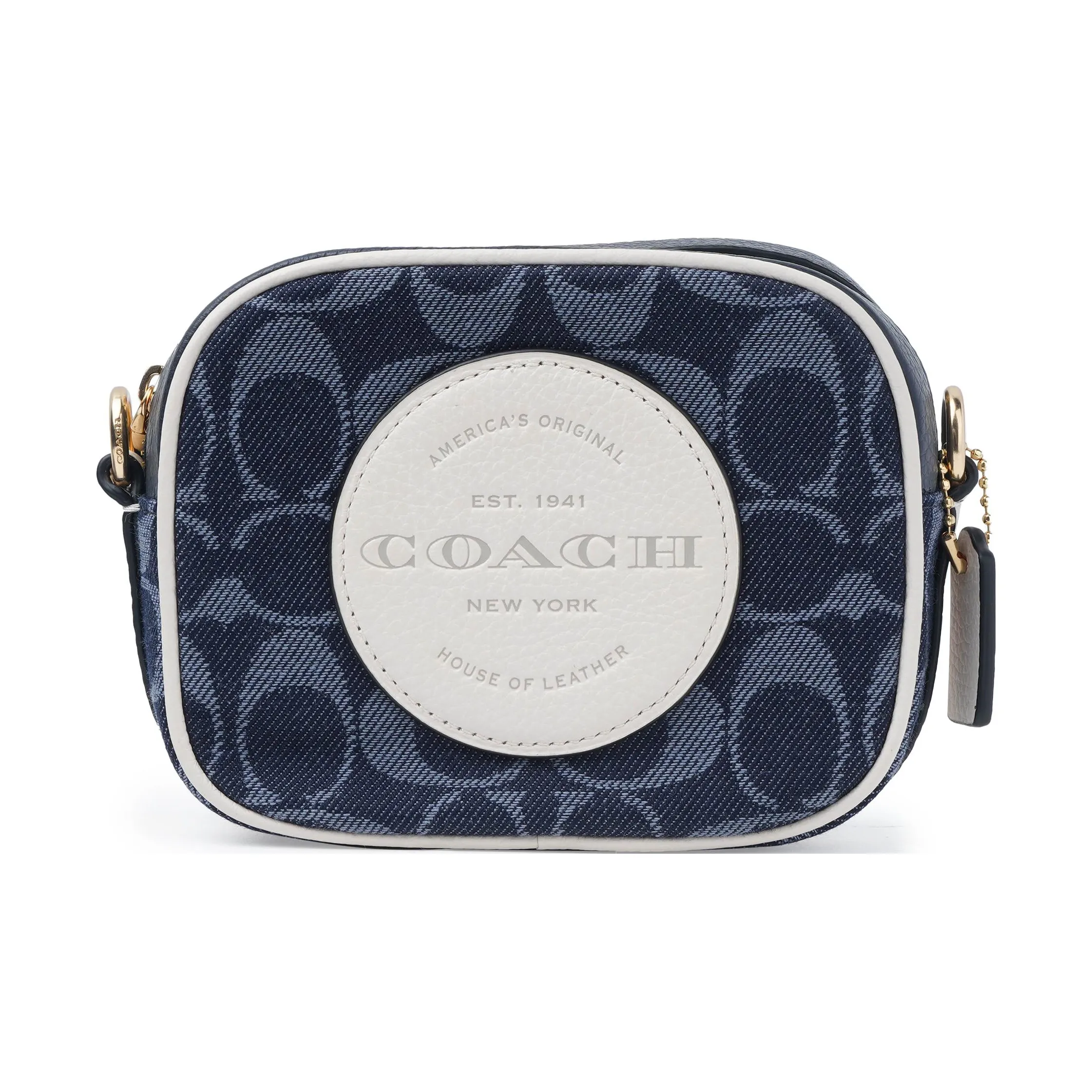 COACH Dempsey Жаккардовая ткань с кожаными вставками Camera Сумка Сумка через плечо Маленькая Женская Джинсовый синий