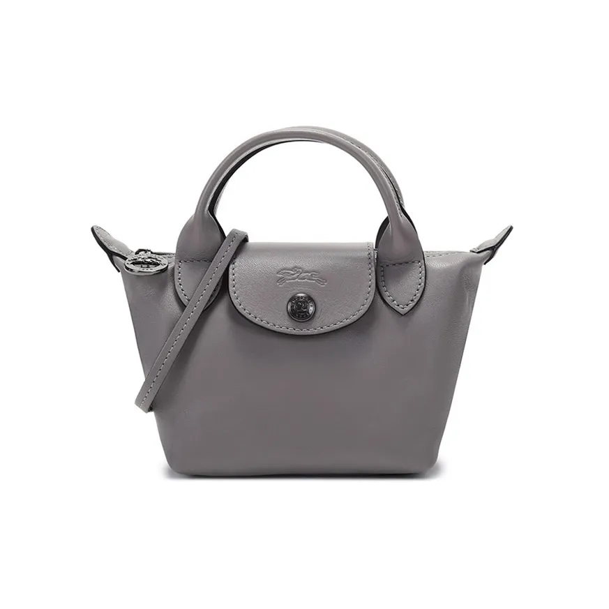 LONGCHAMP Le Pliage Cuir Sheepskin Dumpling Bag, Handbag, Shoulder Bag, Crossbody Bag Mini Women's Streptopelia Gray