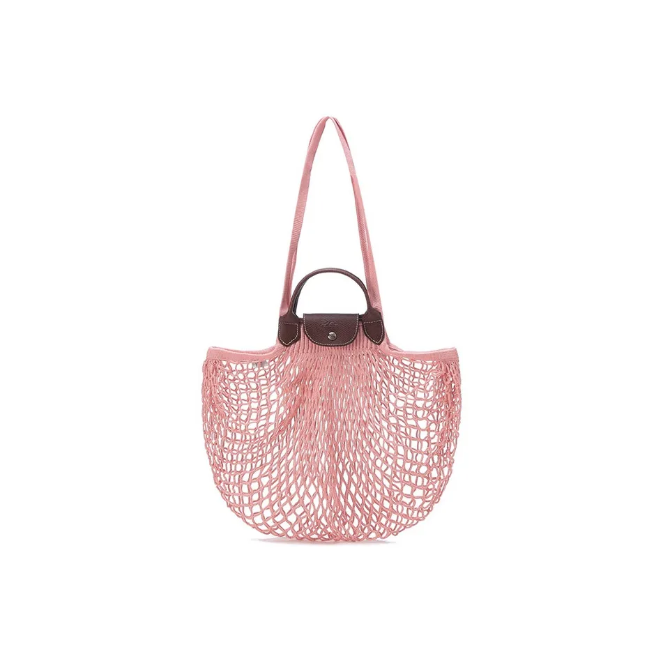 LONGCHAMP Le Pliage Fabric Mesh Pocket With Leather Handbag Tubas Women's Pink