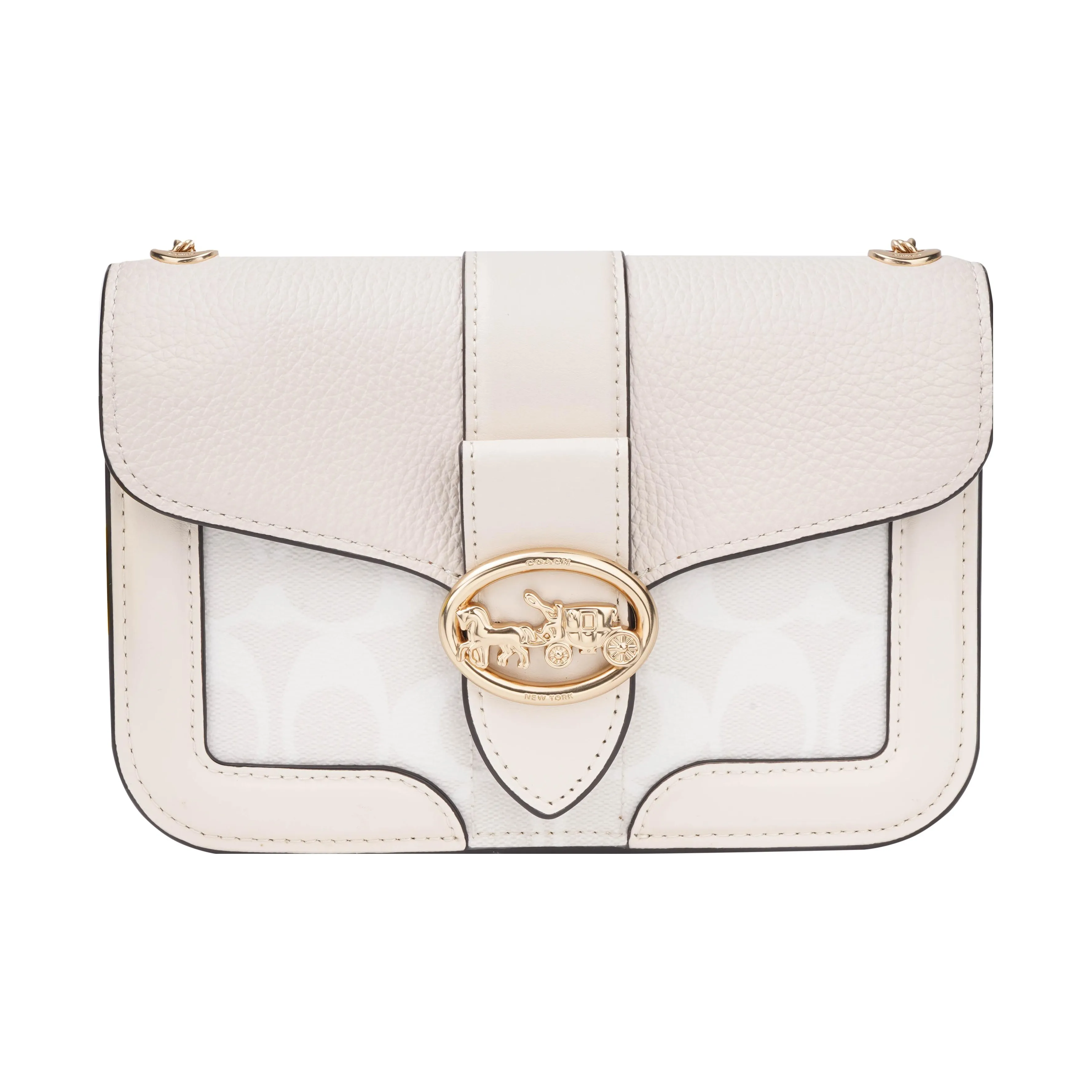 COACH Georgie Покрытие Холст Кожа Вставка Маленькая Квадратная Сумка Сумка через плечо Маленькая Женская Экрю