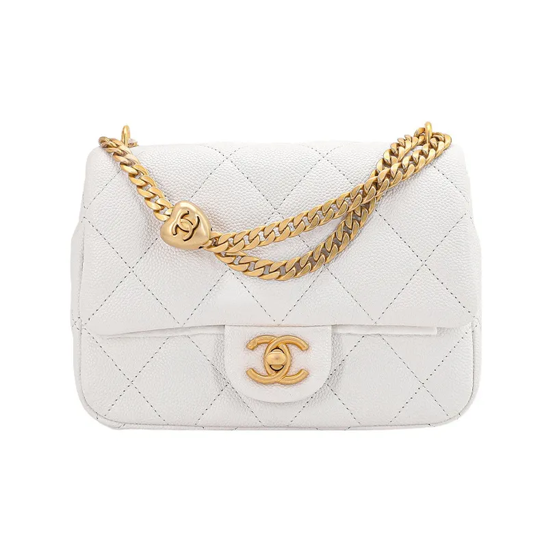 CHANEL Grain Embossed Cow Leather Flap Bag, Shoulder Bag, Crossbody Bag Medium Size Women's White