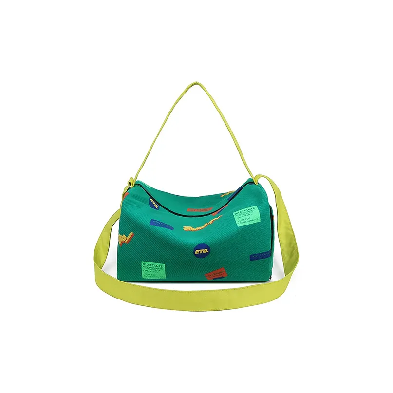 CHISIY Fabric Canvas Bag Travel Bag Large Size Unisex Green & Yellow