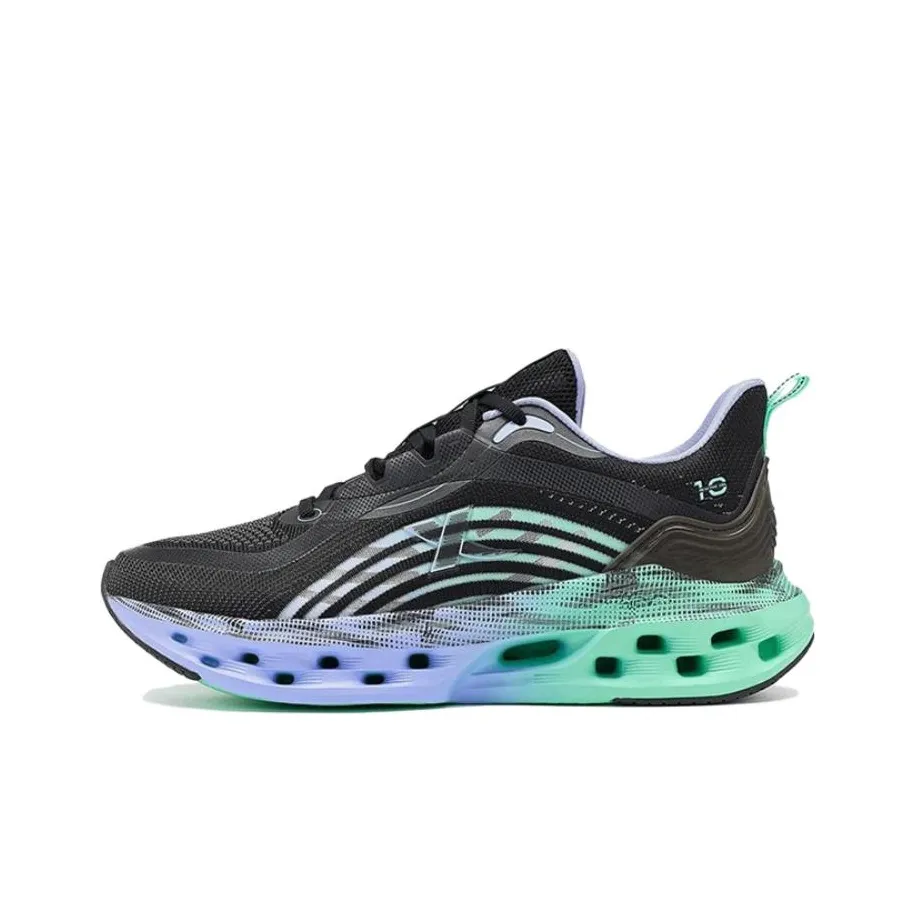 XTEP Shock Absorption Spinning 10.0 Running Shoes Men's Low Top Black/Blue/Purple