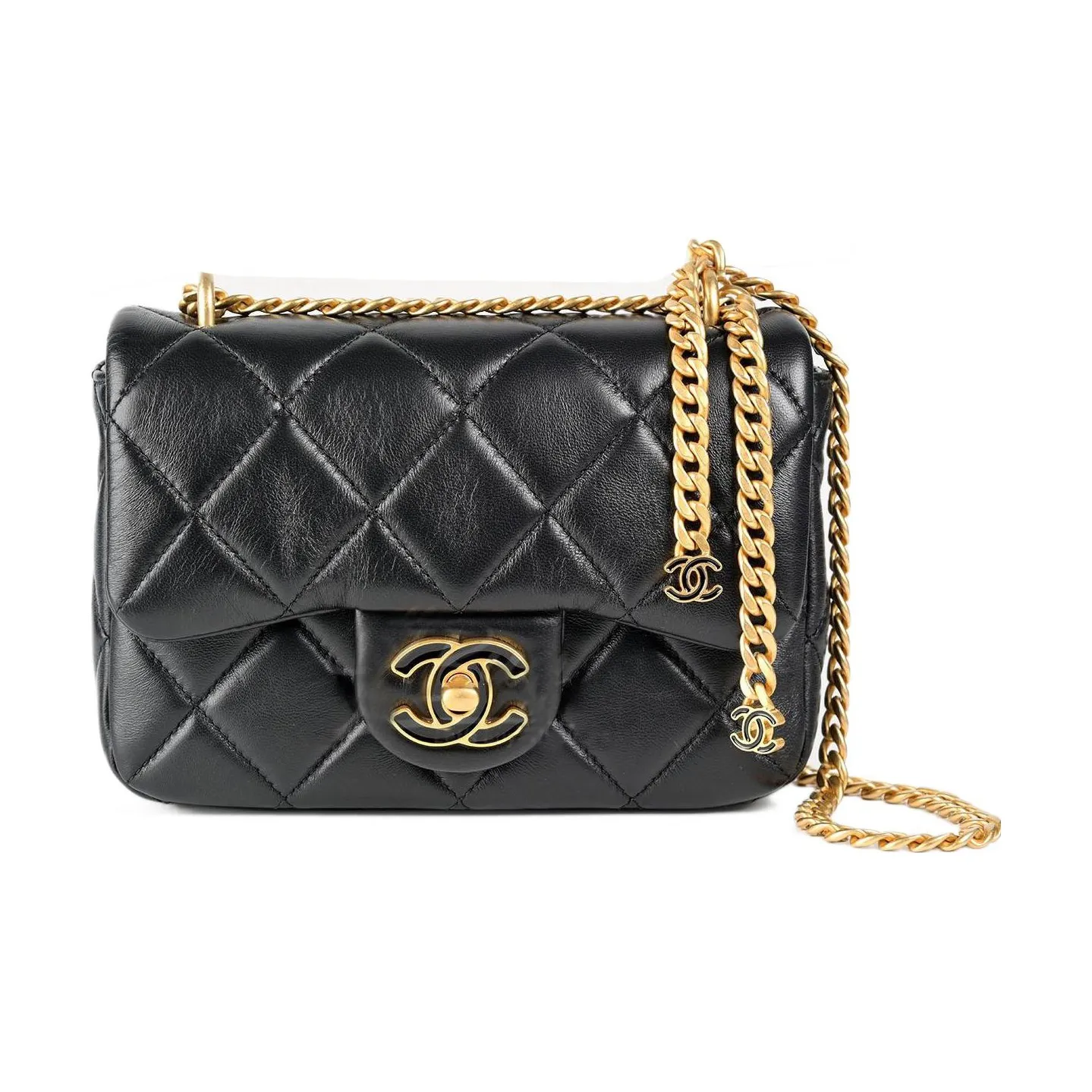 CHANEL Classic Flap CF Mini Square Flap Bag In Sheepskin Flap Bag, Shoulder Bag, Crossbody Bag Trumpets Women's Black