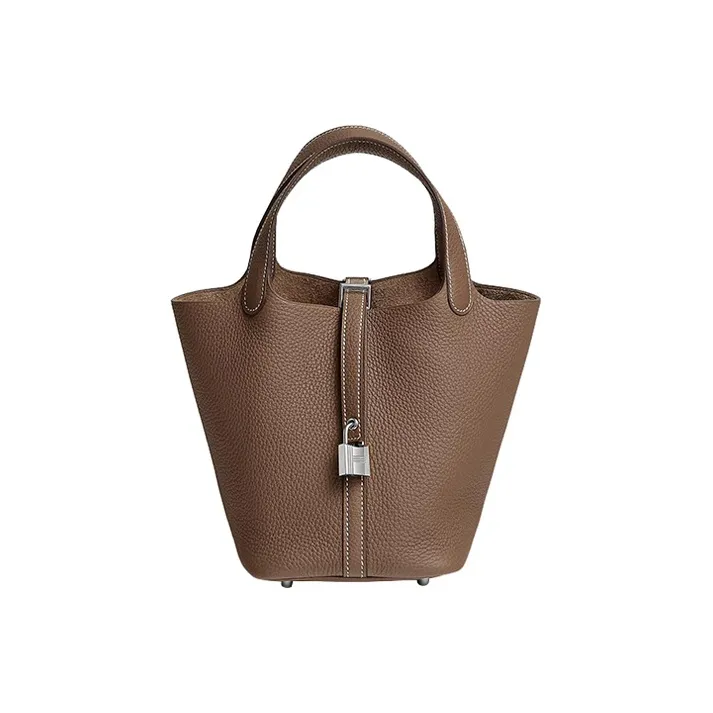 HERMES ostrich Picotin Lock Clemence Bullock Leather Basket Bag Handbag Bucket Bag 18 Women's 18 Etoupe Elephant Gray