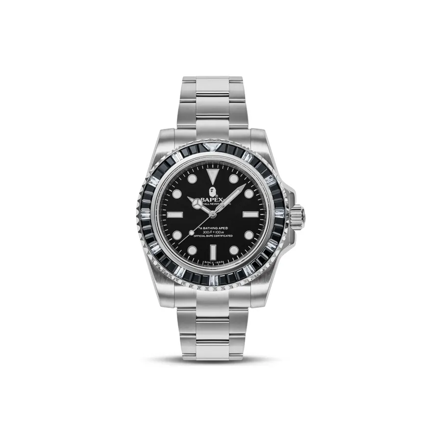 Bape Type 1 Bapex Crystal Stone Watch Silver White