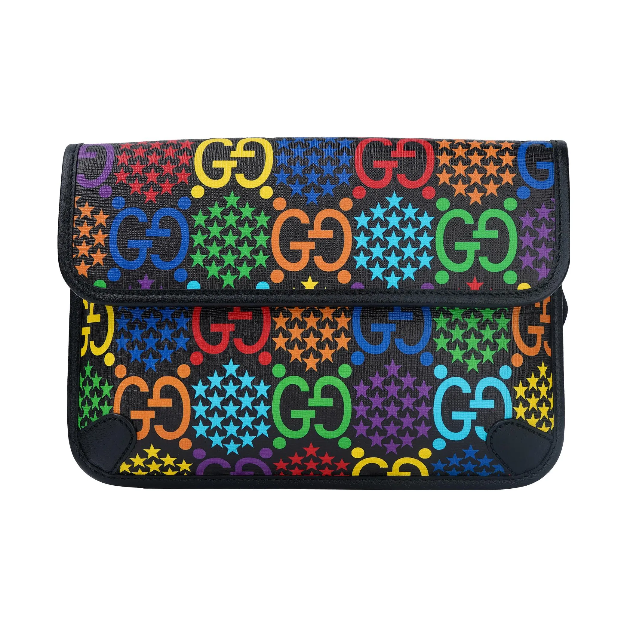 GUCCI Canvas With Leather Sling Bag, Fanny Pack Unisex Black/Multicolor