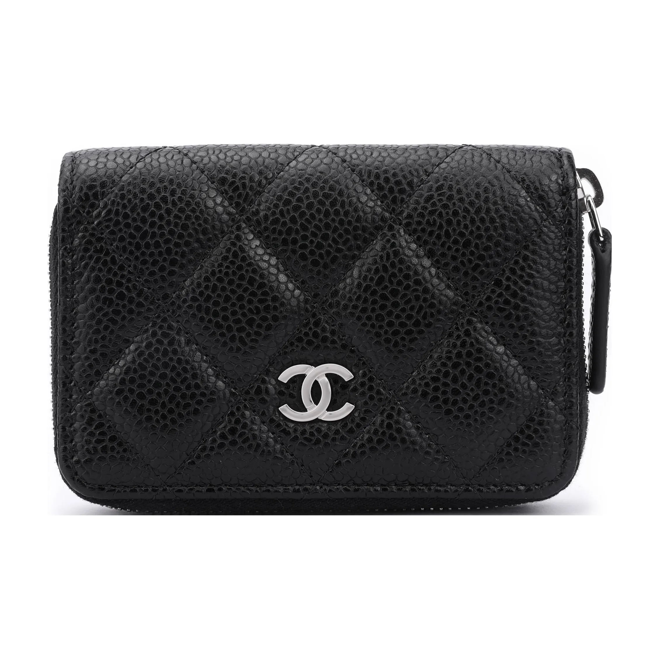 CHANEL Grained Calfskin Card Holder Wallet Women's Black
