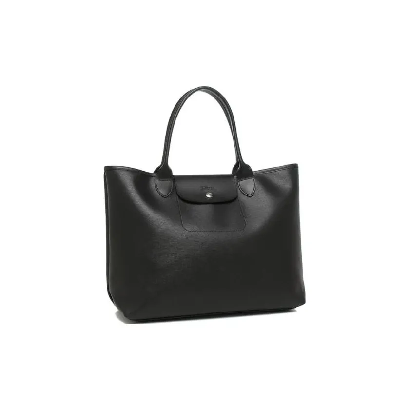 LONGCHAMP Le Pliage City Canvas With Leather Trim Tote Bag, W44cm Bag, Shoulder Bag, Handbag Tubas Women's Black