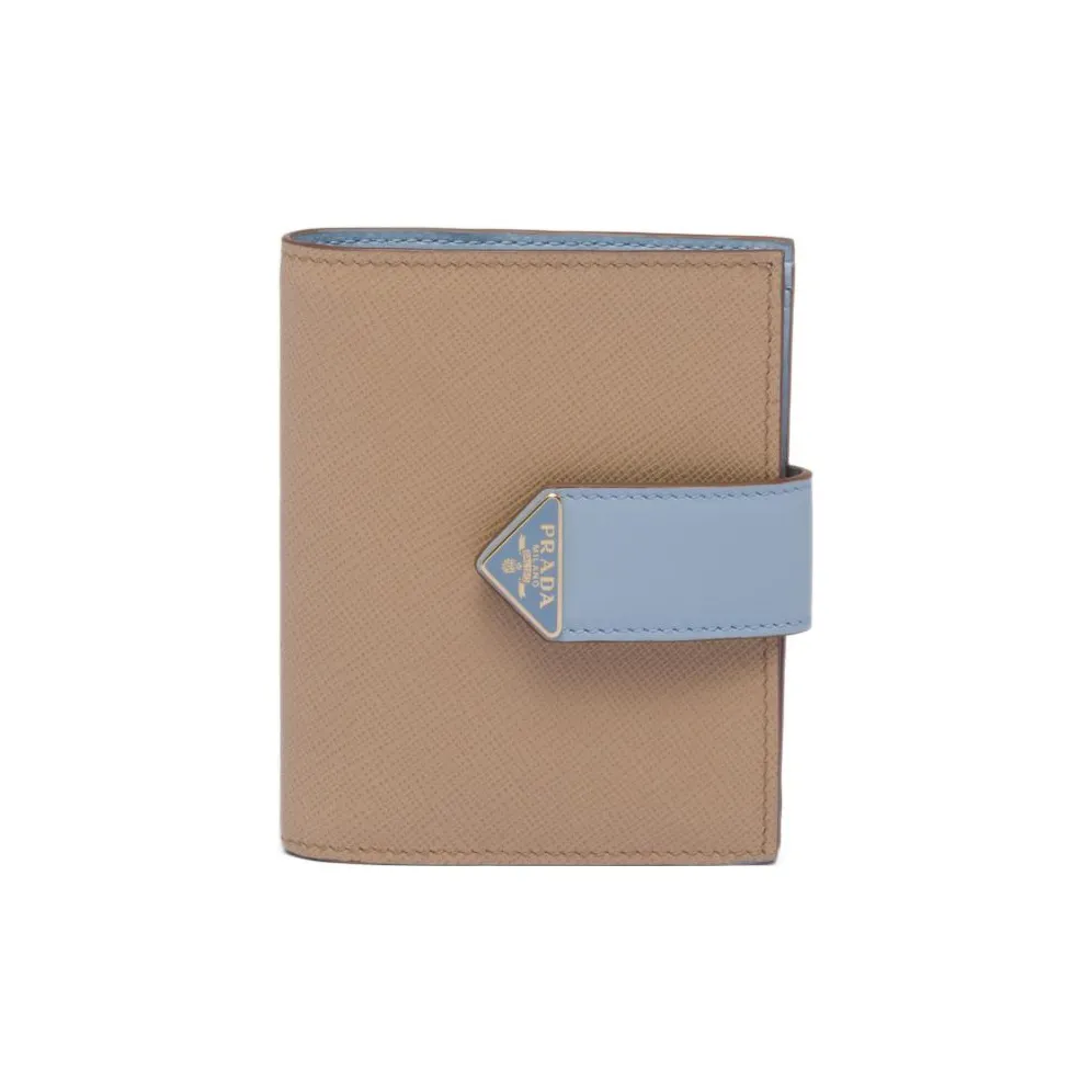 PRADA Leather Card Holder, Wallet Trumpets Women's Sand/Light Blue