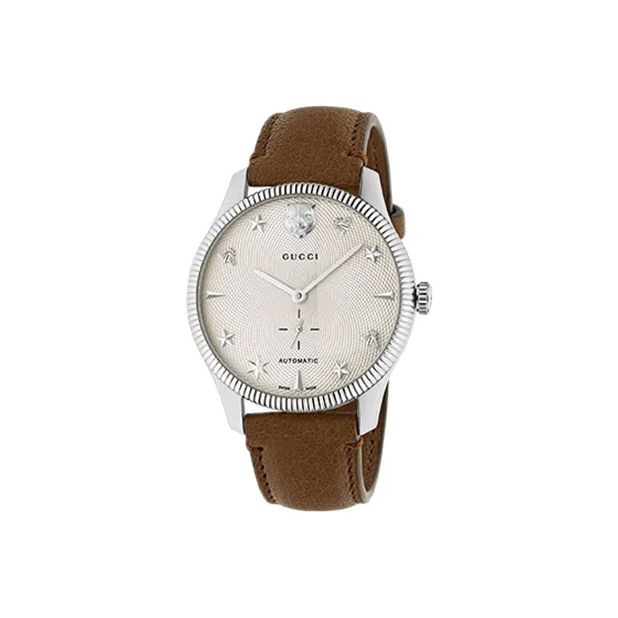 GUCCI G Timeless Collection Wrist Watch Automatic Mechanical Movement Leather Strap Beige Watch Dial Men's Watches