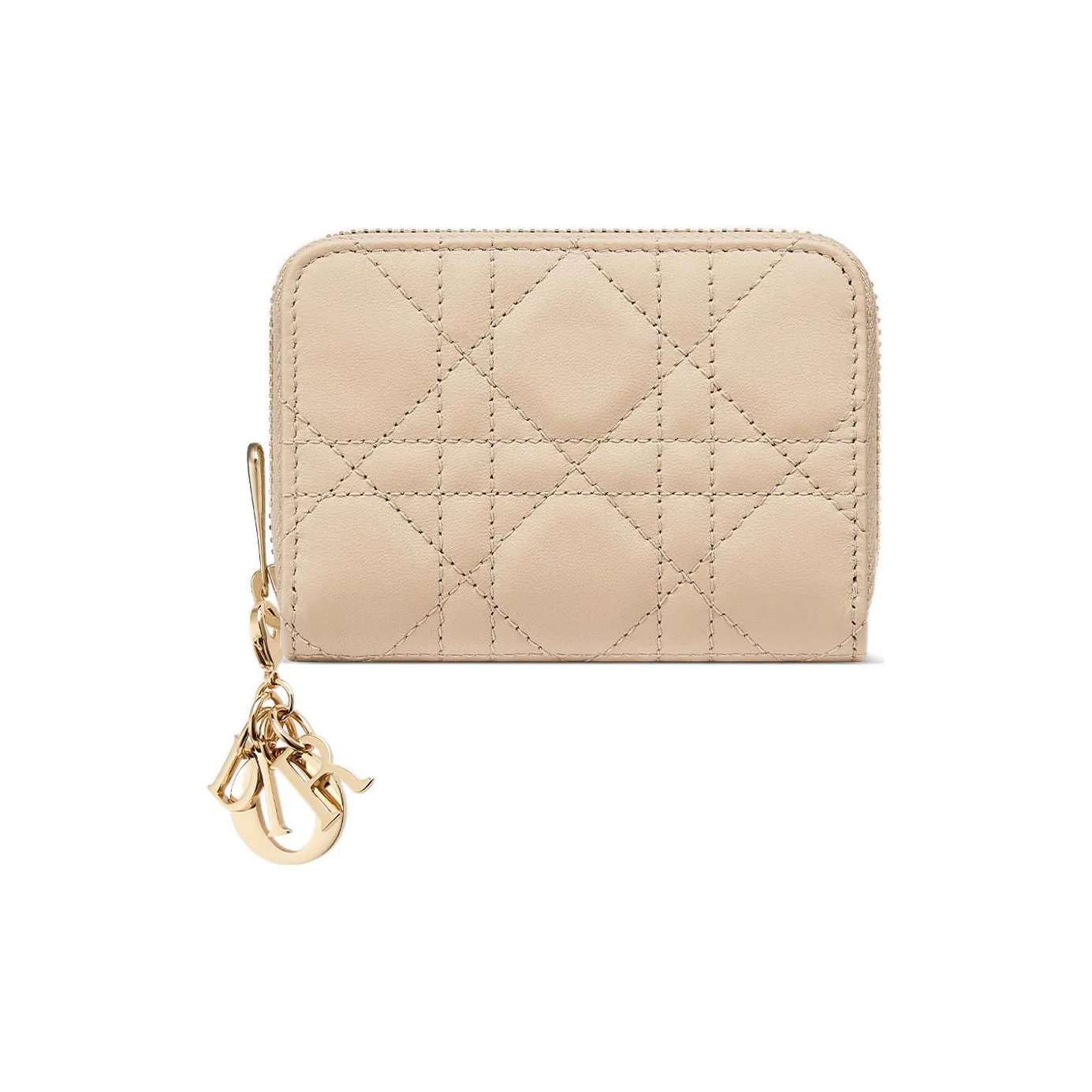 DIOR Lady Dior Lambskin Coin Purse Wallet Trumpets Women's Sand