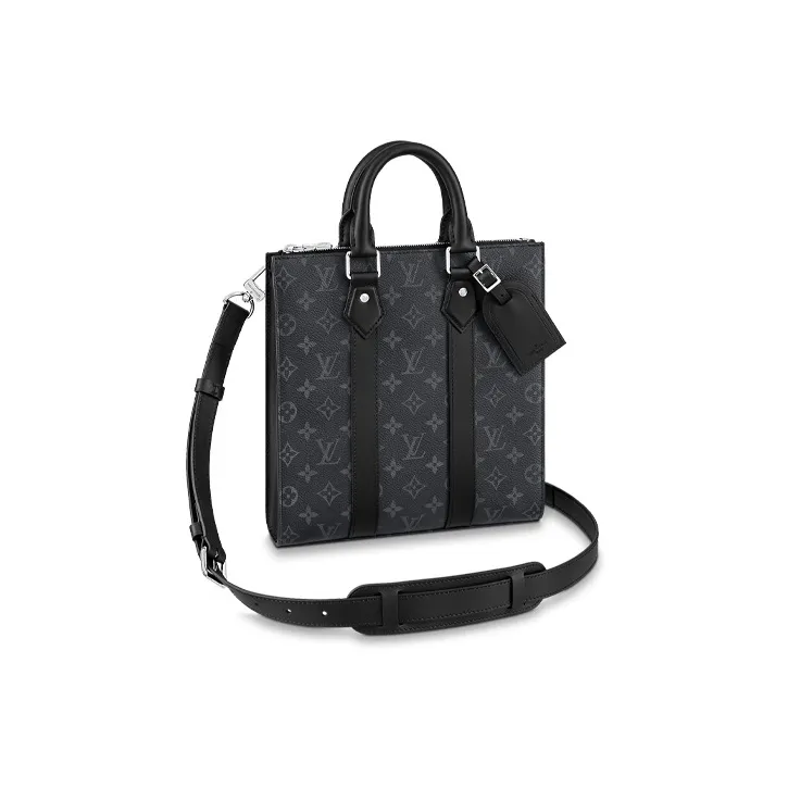 LOUIS VUITTON Sac Plat Coated Canvas With Leather Trim Crossbody One Shoulder Handbags Regular Men's Black