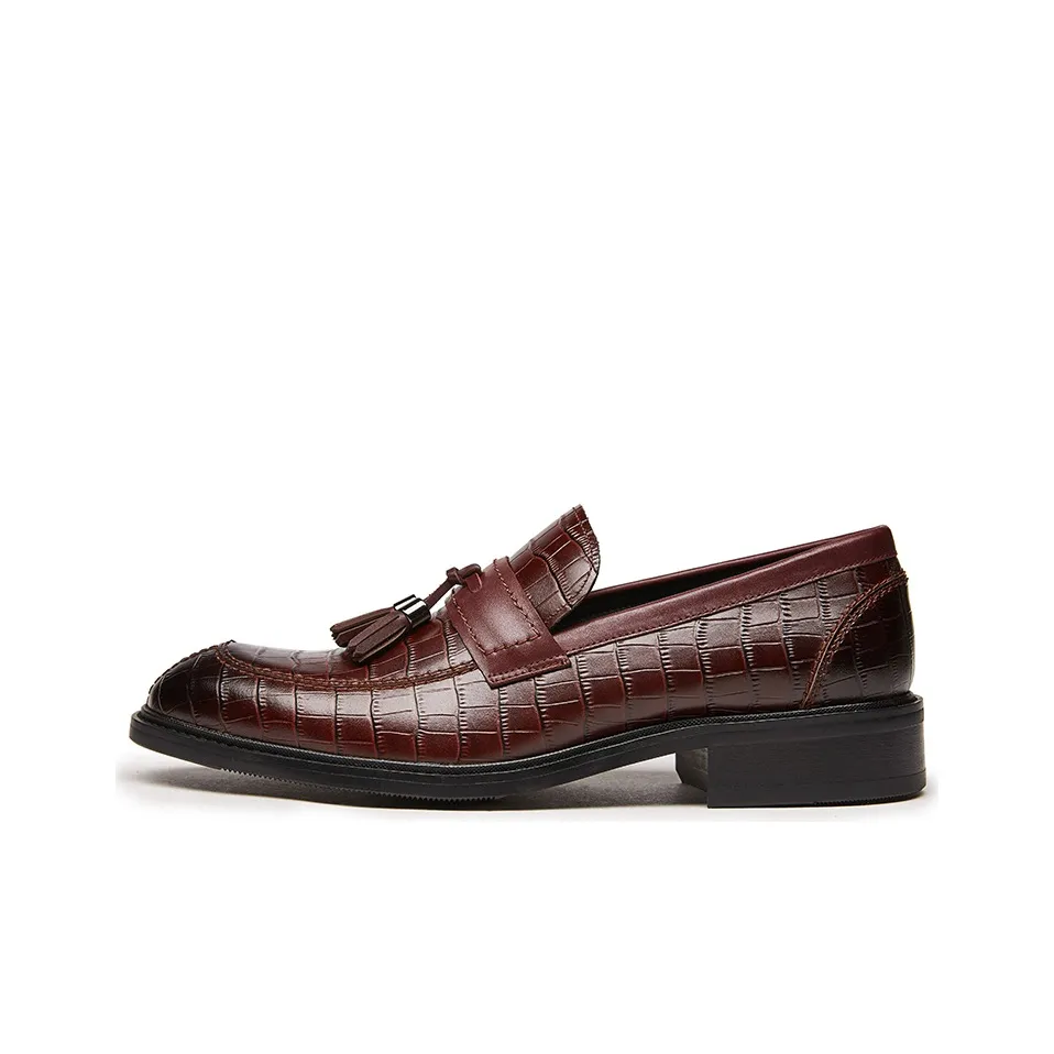 KANGNAI Dress Shoes Men's Low Top Burgundy