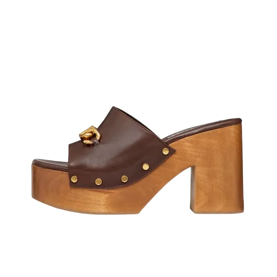 Valentino Garavani V Chain Open Toe Platform Mules Brown Women's