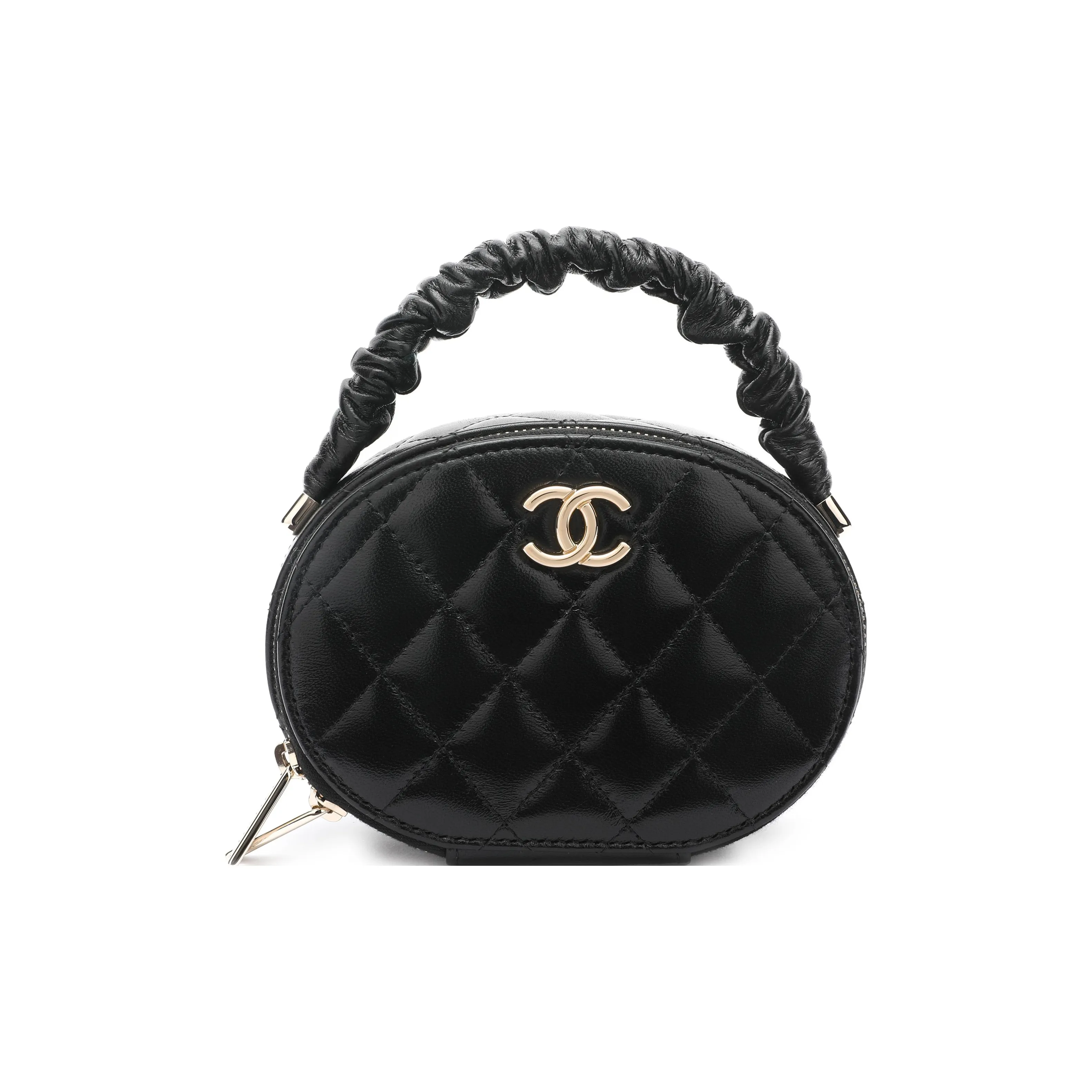 CHANEL 22SS Sheepskin Small Round Bag Makeup Bag Handbag Women's Black