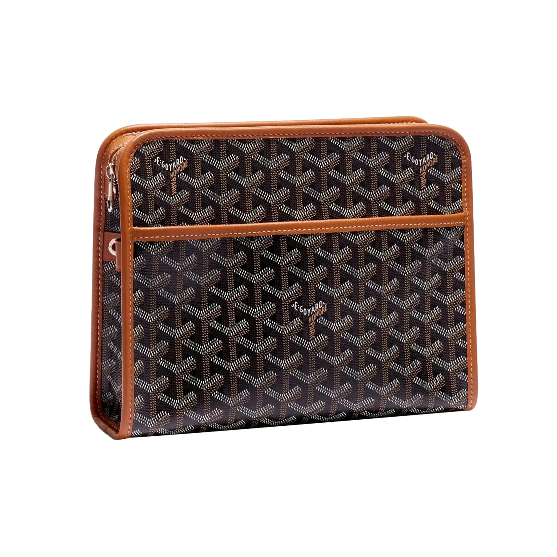 GOYARD JOUVENCE Canvas With Leather Travel Storage Bag Clutch Toiletry Bag Medium Size Unisex Brown