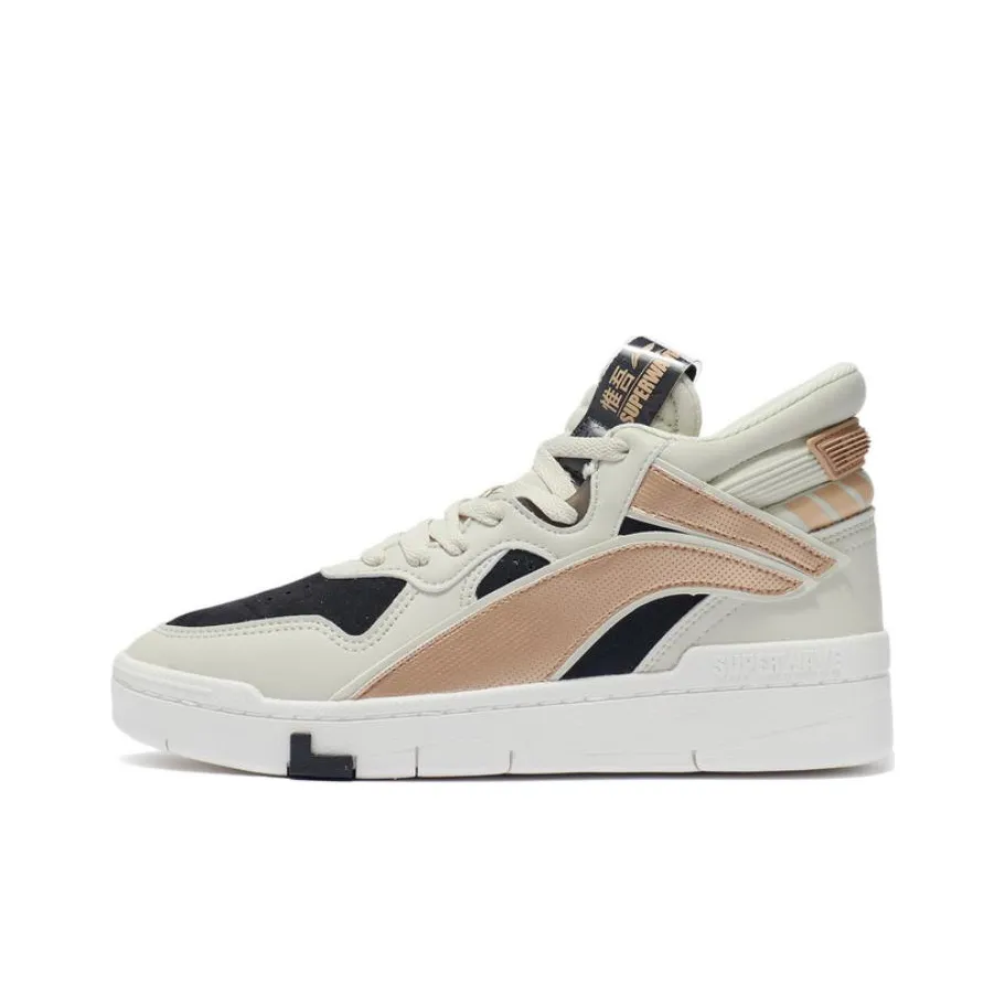 LINING Wave Suprewave MID Противоскользящие Устойчивые к износу Высокие Кроссовки для скейтбординга Женские Белые Черный Золотой