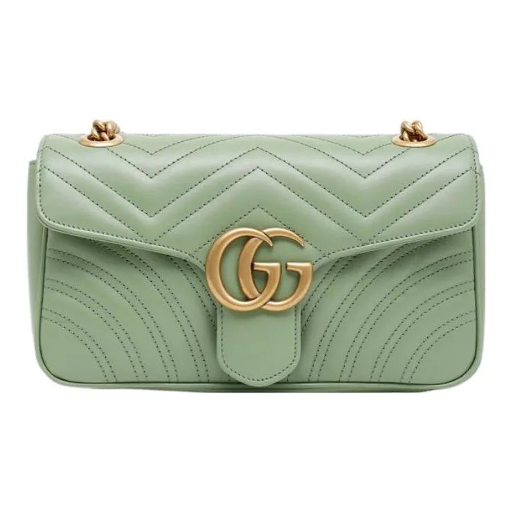 GUCCI GG Marmont Leather Crossbody Bag, Shoulder Bag Women's Green